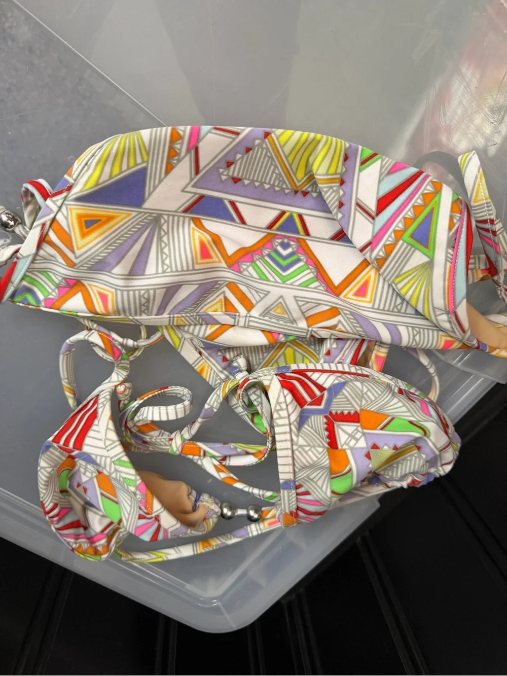 Mara Hoffman Geometric Triangle Bikini Set Side Tie Swimwear Size L